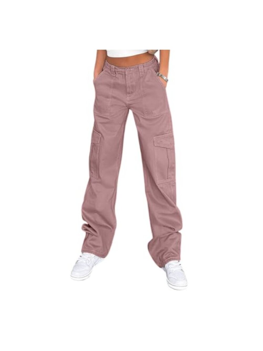 Lepunuo Cargo Pants High Waisted Wide Leg Baggy Stretchy Casual Pants 6 Pockets